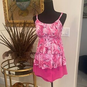 Belle by Kim Gravel Pink Tropical Swim Dress